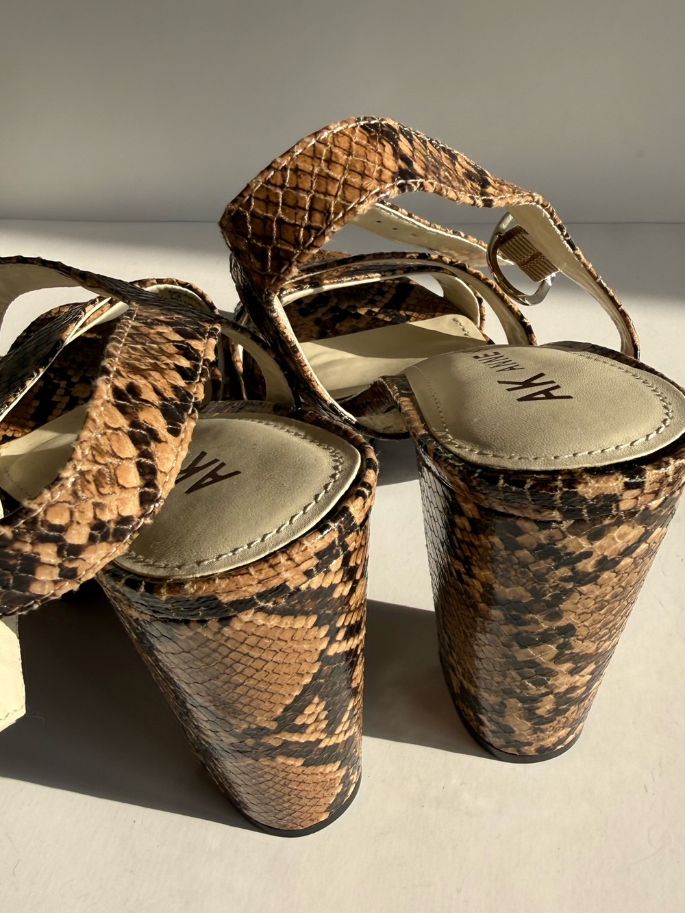 Anne Klein Brown Snake-Print Platform Sandals - Picture 13 of 16